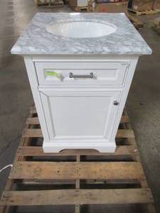 Home Decorators Collection Windlowe 25 in. W x 22 in. D x 35 in. H Bath Vanity in White with Carrera Marble Vanity Top in White with White Sink 15101-VS24C-WT
