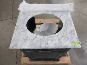 Home Decorators Collection Windlowe 25 in. W x 22 in. D x 35 in. H Bath Vanity in Navy Blue with Carrara Marble Vanity Top 15101-VS24C-NB