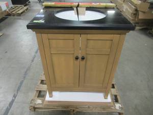 Home Decorators Collection Chartwell 28 in. W x 21 in. D Bath Vanity in Almond Toffee with Granite Vanity Top in Black with White Basin Chartwell 28AT