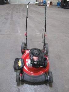 Troy-Bilt 21 in. 140 cc 500e Series Briggs & Stratton Gas Walk Behind Push Mower with 2-in-1 Cutting TriAction Cutting System, TB100. Missing Engage Handle, Broken Filter Housing and Pull String Seized.