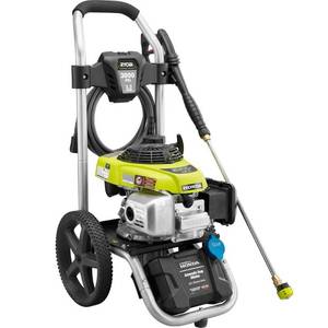 Ryobi 3000-PSI 2.3-GPM Honda Gas Pressure Washer RY803001 - Missing soap nozzles, may have a leak. Runs.