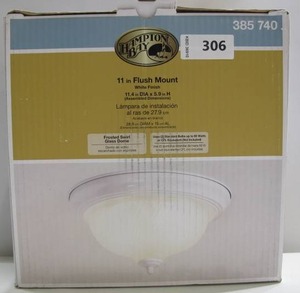 lot 306 image: Hampton Bay 11 in. 2-Light White Flush Mount with Frosted Swirl Glass Shade