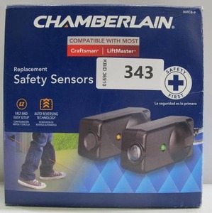 lot 343 image: Chamberlain Replacement Safety Sensors for Garage Doors 801CB-P