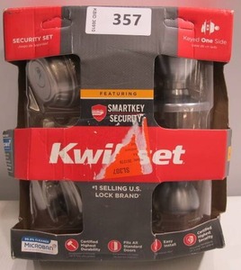 lot 357 image: Kwikset Juno Satin Nickel Exterior Entry Door Knob and Single Cylinder Deadbolt Combo Pack