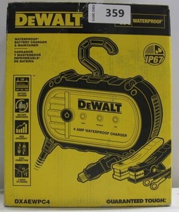 lot 359 image: DeWalt 4 Amp Professional Waterproof Portable Car Battery Charger