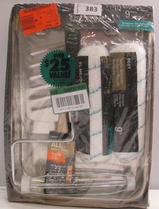 lot 383 image: Home Depot 6-Piece Painting Set - Brush, Roller, Paint tray, etc.