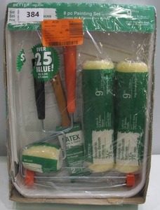 lot 384 image: Home Depot 8-Piece Painting Set - Brush, Rollers, Tray
