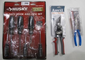 lot 390 image: Lot of Tools- Husky Pick Set - Channel Lock Pliers - Anvil Snippers