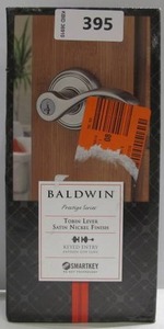 lot 395 image: Baldwin Prestige Tobin Satin Nickel Entry Door Lever Featuring SmartKey Security