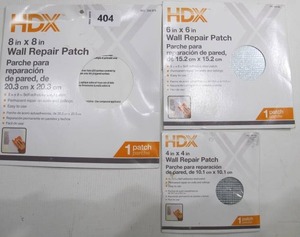 lot 404 image: Lot of 3 HDX Wall Repair Patches - 8x8  6x6  4x4