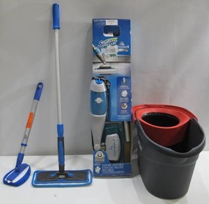 lot 427 image: Lot of Cleaning Products - Swiffer Bissell, Mop, Bucket, Scrub Brush, etc