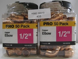 lot 433 image: 100 Pack Everbilt 12 in. x 12 in. Copper 90-Degree Sweat x Sweat Elbow