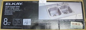 lot 440 image: Elkay Swift Install All-in-One Drop-In Stainless Steel 33 in. 4-Hole Double Bowl Kitchen Sink
