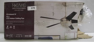 lot 379 image: Home Decorators Collection Windward IV 52 in. LED Indoor Brushed Nickel Ceiling Fan