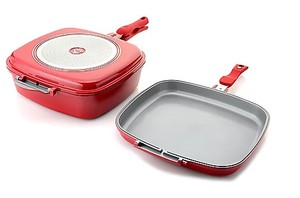 lot 261 image: Diamond Flip Stick-resistant Flip Pan 3-piece Set With Titanium Ceramic Coating- Red