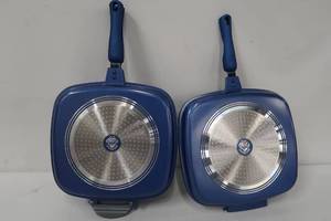 lot 272 image: Diamond Flip Stick-resistant Flip Pan 3-piece Set With Titanium Ceramic Coating- Blue