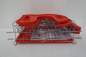 lot 288 image: Home Basics 2-Tier 17.5 in. x 10.5 in. x 7 in. Plastic Dish Drainer - Red
