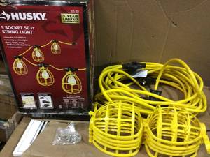 50 ft. 5-Bulb String Caged Work Lights by Husky Customer Returns See Pictures