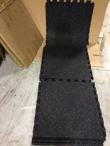 Black with Blue Speck 24 in. x 24 in. Finished Side Recycled Rubber Floor Tile (16 sq. ft. case) Customer Returns See Pictures