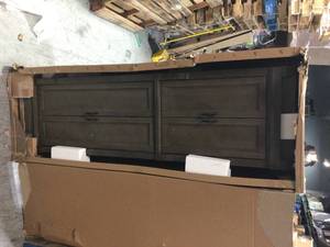 Home Decorators Naples 24 in. W x 74 in. H x 17 in. D Bathroom Linen Cabinet in Distressed Grey not used see pictures