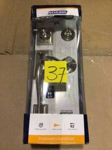 lot 37 image: Schlage F Series F60VADDXACC619 Handleset, Keyed Key, 1 Grade, Satin Nickel Customer Returns See Pictures