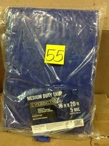 lot 55 image: Everbilt 16 ft. x 20 ft. Blue Medium Duty Tarp Customer Returns See Pictures