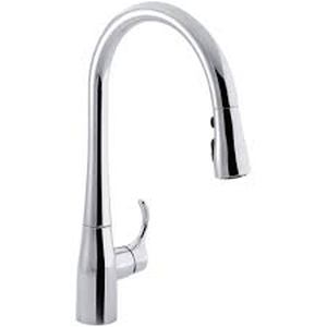 lot 100 image: Simplice Single-Handle Pull-Down Sprayer Kitchen Faucet with DockNetik and Sweep Spray in Polished Chrome by KOHLER Customer Returns See Pictures