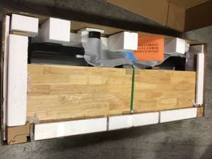 lot 114 image: Husky 6 ft. Folding Adjustable Height Solid Wood Top Workbench not used