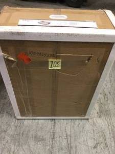 lot 105 image: CMI Brimley Retrofit Dual Mount Stainless Steel 33 in. 1-Hole Single Bowl Curved Farmhouse Apron Front Kitchen Sink not used see pictures