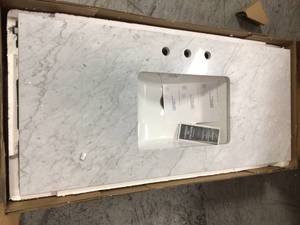 Home Decorators 49 in. W Marble Vanity Top in Carrara not used see pictures