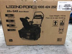 Legend Force 22 in. Single-Stage Gas Snow Blower w Electric Start and Headlight not used see pictures