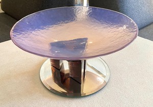 Signed Gorgeous Purple Art Glass Bowl and Stand