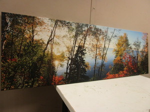 lot 528 image: BEAUTIFUL LAKE VIEW, FORESTED SHORLELINE, NATURE PRINT, ON STRETCHED CANVAS, 60 x 20
