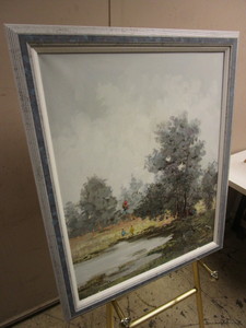 lot 529 image: ORIGINAL PAINTING, LAKESIDE SCENE, WITH CHILDREN AND BALLOONS, SIGNED BY ARTIST, FRAMED
