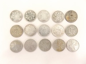 15 Antique British Silver Six Pence Coins