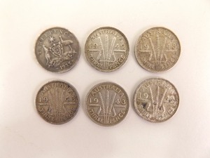 Lot of 6 Antique Australian Silver Three Pence Coins