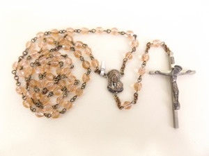 Antique Pink Crystal Catholic Rosary