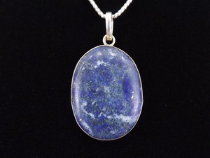 .925 Sterling Silver Large Lapis Lazuli Cabochon Pendant Necklace