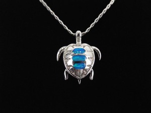 .925 Sterling Silver Inlayed Opal Sacred Turtle Pendant Necklace