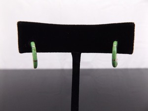 .925 Sterling Silver Navajo Green Turquoise Half Hoop Post Earrings