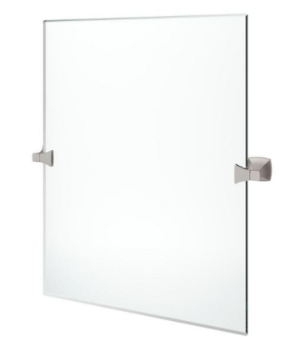 lot 53 image: Pfister Venturi 19 X 26 Frameless Pivoting Single Wall Mirror in Spot Defense Brushed Nickel