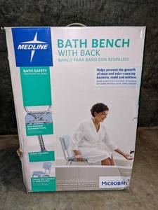 lot 117 image: Medline Bath Bench wBack & Medline Guardian Steel Folding Commode