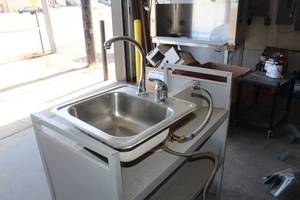 lot 240 image: Stainless Steel Kitchen Sink with Chrome Single Handle Gooseneck Fixtures