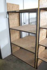 lot 249 image: Metal Shelving Unit 4-wood shelf