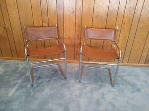 Pair of  Modern Tubular Chrome Plated Steel and Leather Chairs