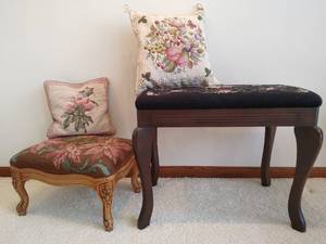 Two Needle Point Benches and Two Pillows