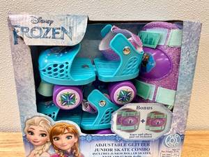 lot 71 image: Disney Frozen Adjustable Junior Roller Skates with Knee and Elbow Pads