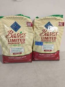 2 BAGS OF Blue Buffalo Basics Limited Ingredient Formula Salmon & Potato Recipe Adult Dry Dog Food