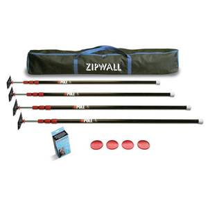 ZIPWALL ZP4 Contains 4 10 ft. Steel Spring Loaded Poles 4-Heads, 4-Plates, 4-Tethers, 4-Grip Disks, 2-Zippers and 1-Carry Bag