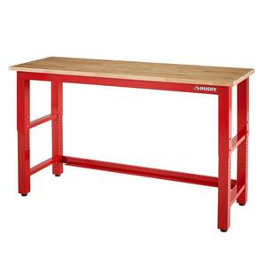 HUSKY 6 ft. Adjustable Height Solid Wood Top Workbench in Red